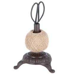 Cordeau de Jardin à Poser Dévidoir en Fonte Patiné Marron avec Ficelle Décoration de Jardin Style Ancien 12,9x14x22cm