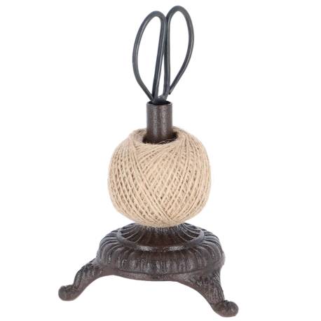 Cordeau de Jardin à Poser Dévidoir en Fonte Patiné Marron avec Ficelle Décoration de Jardin Style Ancien 12,9x14x22cm