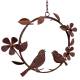 Décoration à Suspendre Couronne avec Oiseaux et Fleurs en Acier Suspension Champêtre Oxydée 30x40x59cm