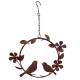 Décoration à Suspendre Couronne avec Oiseaux et Fleurs en Acier Suspension Champêtre Oxydée 30x40x59cm