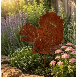 Ecureuil Léonard Plaque de Jardin Silhouette en Acier Oxydé Décoration Extérieure 1x25x27,5cm