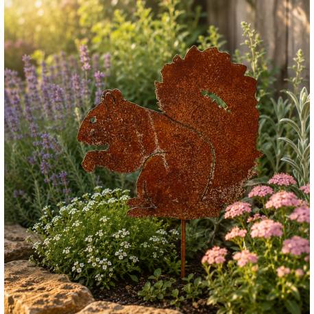 Ecureuil Léonard Plaque de Jardin Silhouette en Acier Oxydé Décoration Extérieure 1x25x27,5cm