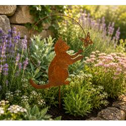 Chat Gus à Piquer Plaque Féline en Acier Oxydé Silhouette de Jardin Animale Décoration Extérieure 1x35x43cm