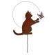 Chat Gus à Piquer Plaque Féline en Acier Oxydé Silhouette de Jardin Animale Décoration Extérieure 1x35x43cm
