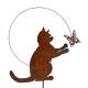 Chat Gus à Piquer Plaque Féline en Acier Oxydé Silhouette de Jardin Animale Décoration Extérieure 1x35x43cm