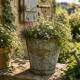 Seau avec Anse en Acier Effet Zinc Décoration de Jardin à Poser Cache Pot Champêtre et Vintage 27x27x26cm