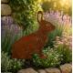 Lapin Gabin à Piquer Plaque de Jardin en Acier Oxydé Silhouette de Léporidé Décoration Extérieure 1x34,5x36,5cm