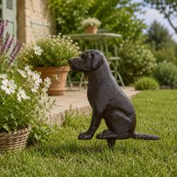 Chien Bandit en Fonte à Piquer Statue Animale Patinée Marron Décoration de Jardin sur Pic 0,6x22x31,5cm