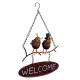 Suspension Écriteau à Suspendre Panneau Welcome Motifs Corbeaux en Acier 8x27,5x44cm