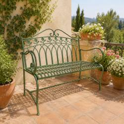 Banc de Jardin 2 Places Hortense Banquette de Jardin Fauteuil 2 Personnes en Métal Patiné Vert 48x97,5x113cm