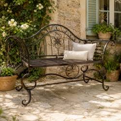 Banc Style Dagobert Banquette Fauteuil Mobilier de Jardin Assise Exterieur 2 Places en Fer Marron 57x93x144cm