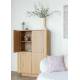 Armoire Almira Woody Cabinet Bois Finition Naturel et Pierre Frittée Vaisselier Bibliothèque 4 Etagères 40x100x140cm