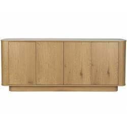 Buffet Bas Almira Woody Bois Finition Naturel et Pierre Frittée Meuble de Rangement 4 Portes Bahut 40x75x180cm