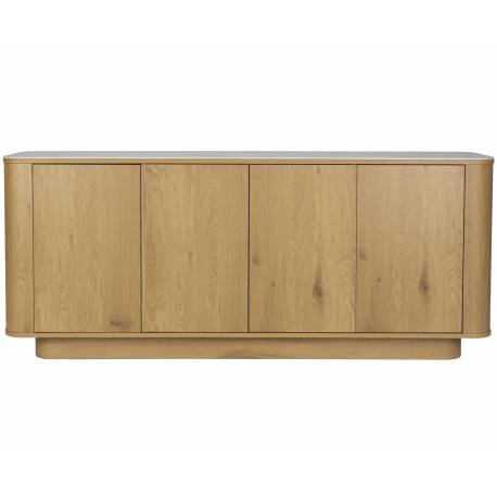 Buffet Bas Almira Woody Bois Finition Naturel et Pierre Frittée Meuble de Rangement 4 Portes Bahut 40x75x180cm