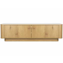 Meuble TV Almira Woody Enfilade Bois Finition Naturel et Pierre Frittée Meuble 4 Portes Rangement Bas 40x50x180cm