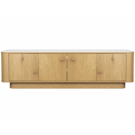 Meuble TV Almira Woody Enfilade Bois Finition Naturel et Pierre Frittée Meuble 4 Portes Rangement Bas 40x50x180cm