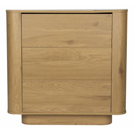 Commode Almira Woody Meuble Bois Finition Naturel et Pierre Frittée Cabinet de Rangement 3 Tiroirs 40x80x90cm