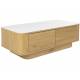 Table Basse Almira Woody Table de Salon Bois Finition Naturel et Pierre Frittée Console Basse 2 Tiroirs 38x60x120cm