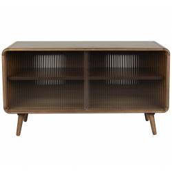 Buffet Bas Rise Zuiver Meuble TV Bois et Vitre Bahut de Rangement 2 Espaces 40x55x100cm