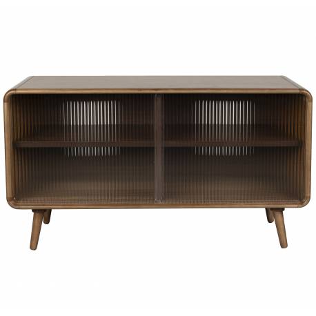 Buffet Bas Rise Zuiver Meuble TV Bois et Vitre Bahut de Rangement 2 Espaces 40x55x100cm