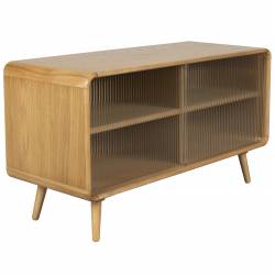 Buffet Bas Rise Zuiver Meuble TV Bois et Vitre Bahut de Rangement 2 Espaces 40x55x100cm