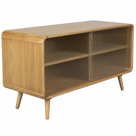 Buffet Bas Rise Zuiver Meuble TV Bois et Vitre Bahut de Rangement 2 Espaces 40x55x100cm