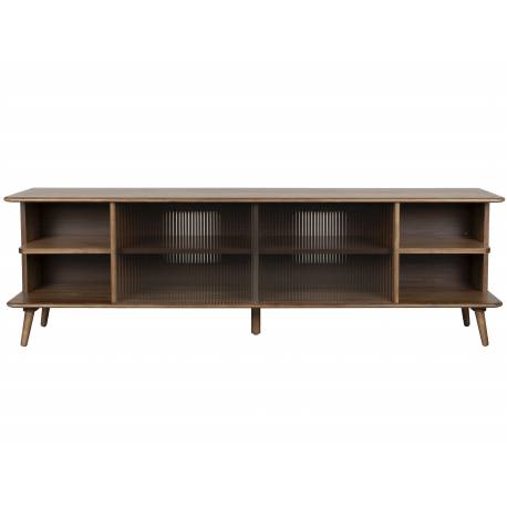 Grand Buffet Bas Rise Zuiver Meuble TV Bois et Vitre Bahut de Rangement 6 Espaces 40x55x180cm