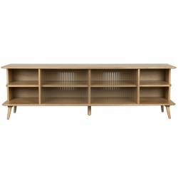 Grand Buffet Bas Rise Zuiver Meuble TV Bois et Vitre Bahut de Rangement 6 Espaces 40x55x180cm