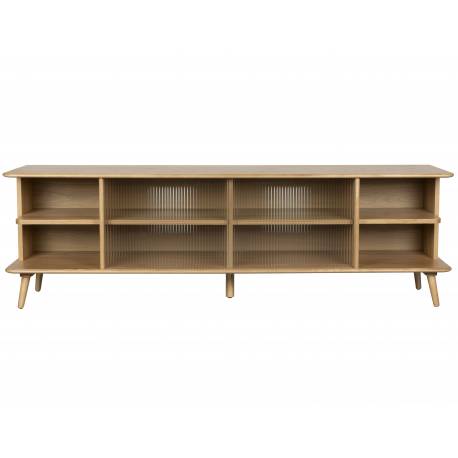 Grand Buffet Bas Rise Zuiver Meuble TV Bois et Vitre Bahut de Rangement 6 Espaces 40x55x180cm