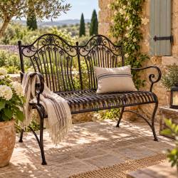 Banc Louison Banquette de Jardin en Acier Patiné Marron Mobilier Extérieur 2 Personnes 42x95x108cm