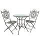 Salon de Jardin Colette Ensemble de Jardin en Acier Patiné Vert et Plaque en Verre Mobilier Extérieur