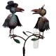 Superbe Pluviomètre à Piquer Tuteur Plante Décoration de Jardin Motif Corbeaux en Fer Patiné et Tube en Verre 23x29x130cm