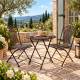 Salon de Jardin Gaspard Ensemble Table et 2 Chaises en Acier Marron Mobilier de Jardin