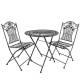Salon de Jardin Gaspard Ensemble Table et 2 Chaises en Acier Gris Mobilier de Jardin