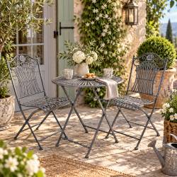Salon de Jardin Gaspard Ensemble Table et 2 Chaises en Acier Gris Mobilier de Jardin