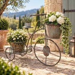 Vélo Décoratif en Acier Vert Porte-Plantes Support à Compositions Décoration de Jardin 21x54x67cm