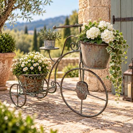 Vélo Décoratif en Acier Vert Porte-Plantes Support à Compositions Décoration de Jardin 21x54x67cm