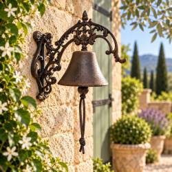 Cloche en Fonte Carillon Murale à Crédence Patiné Marron Style Campagne 14x27x28cm