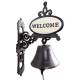 Cloche Welcome Carillon de Porte en Fonte Patinée Marron Décoration Extérieur Style Cottage 14x23,5x39cm