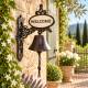 Cloche Welcome Carillon de Porte en Fonte Patinée Marron Décoration Extérieur Style Cottage 14x23,5x39cm