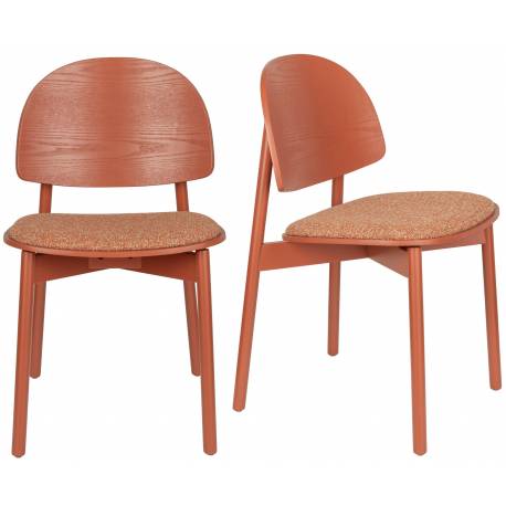 Lot de 2 Chaises Sunrise Zuiver Duo d'Assise de Table en Bois de Hêtre et Tissu Rouge Style Scandinave 48,2x52,3x81,5cm