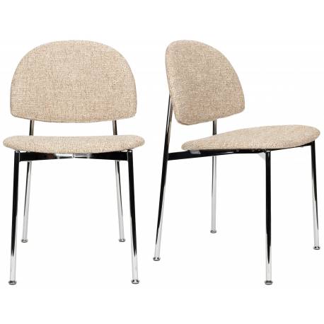 Lot de 2 Chaises Sunrise Zuiver Duo d'Assise de Table en Acier et Tissu Beige Style Rétro 48x52,3x80,5cm