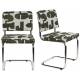 Duo de Chaises Ridge Deco Symboles Zuiver Lot de Deux Sièges en Acier Chromé et Tissu Chiné Tons Vert 48x50x85cm