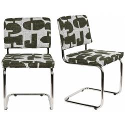 Duo de Chaises Ridge Deco Symboles Zuiver Lot de Deux Sièges en Acier Chromé et Tissu Chiné Tons Vert 48x50x85cm