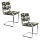 Duo de Chaises Ridge Deco Symboles Zuiver Lot de Deux Sièges en Acier Chromé et Tissu Chiné Tons Vert 48x50x85cm