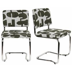 Lot de 2 Chaises Ridge Kink Deco Symbols Zuiver Duo de Chaises en Acier et Tissu à Symbole Design Retro 48x50x85cm