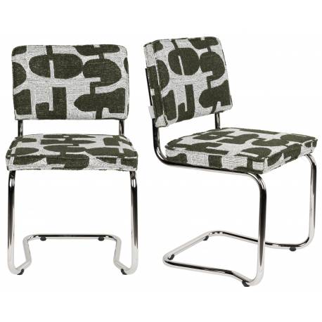 Lot de 2 Chaises Ridge Kink Deco Symbols Zuiver Duo de Chaises en Acier et Tissu à Symbole Design Retro 48x50x85cm