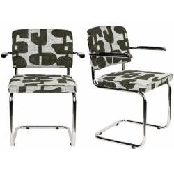 Lot de 2 Fauteuils de Table Ridge Deco Symbols Zuiver Duo d'Assise en Acier et Tissu à Symbole Design Retro 48x60x85cm