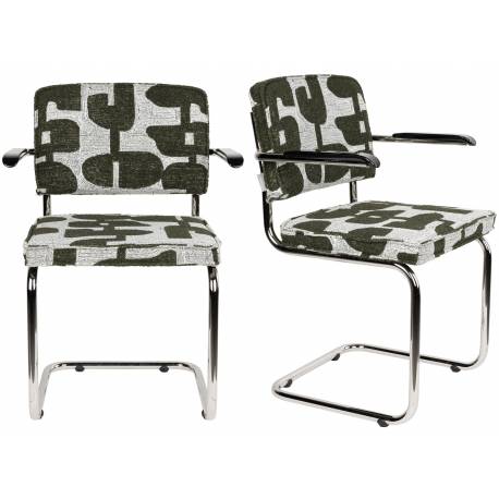 Lot de 2 Fauteuils de Table Ridge Deco Symbols Zuiver Duo d'Assise en Acier et Tissu à Symbole Design Retro 48x60x85cm