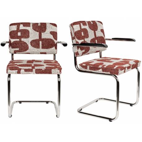 Lot de 2 Fauteuils de Table Ridge Deco Symbols Zuiver Duo d'Assise en Acier et Tissu à Symbole Design Retro 48x60x85cm